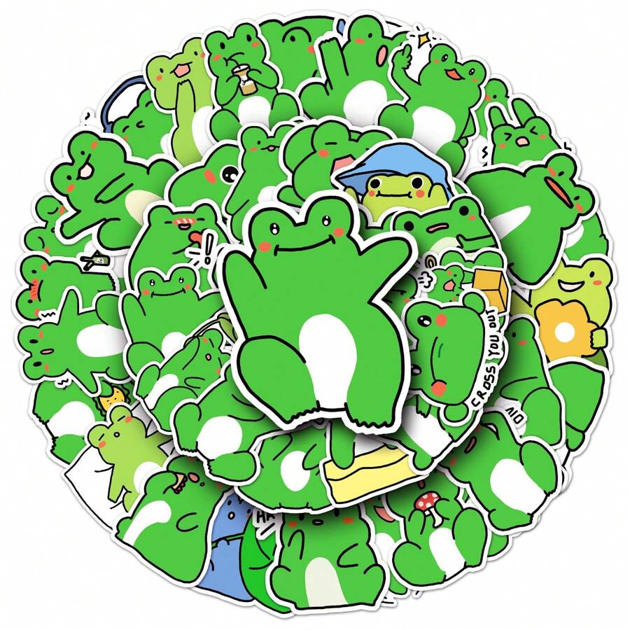 50入組卡通青蛙可愛有趣風格的貼紙，防水，適用於成人、青少年裝飾行李箱、水瓶、手機、筆記本電腦、滑板、行李箱、頭盔，自粘式 - 彩色 - 查看 1