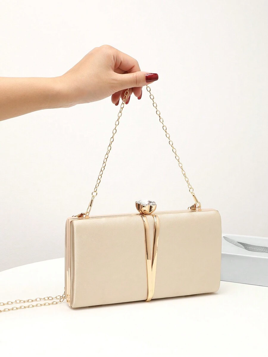 Women Evening Clutch Bag Bridal Wedding Gold Satin Fashion Metal V-Shaped Decoration Purses For Women Prom With Detachable Metal Chain For Wedding And Party Shoulder Bag For Women Clutch Purses For Ladies Bag Women's Handheld Evening Bag Versatile Glitter Handheld Bag Cocktail Party Wedding New Wallet Banquet Bag