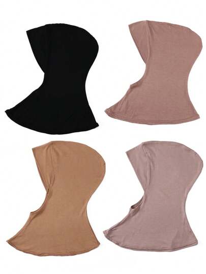 4件装女士纯色莫代尔衬头巾，可遮盖颈部，弹性柔软透气，可作头巾帽、阿巴雅长袍配饰、日常衬头巾、女士面纱