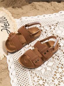 1pair Unisex Kids' Breathable Rivet Soft Bottom Sandals With Open Toe, Fashionable Flat Beach Shoes - Brown - View 2