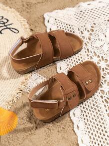 1pair Unisex Kids' Breathable Rivet Soft Bottom Sandals With Open Toe, Fashionable Flat Beach Shoes - Brown - View 3