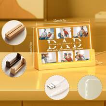 為父親定制的個性化禮物-帶有照片和文字的定制亞克力爸爸牌，8.7x5.9英寸拼貼框架，可選LED-感恩節生日禮物，由女兒兒子送給父親 - DAD - 查看 8