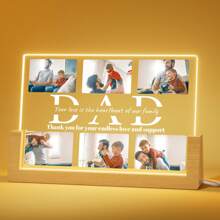 為父親定制的個性化禮物-帶有照片和文字的定制亞克力爸爸牌，8.7x5.9英寸拼貼框架，可選LED-感恩節生日禮物，由女兒兒子送給父親 - DAD - 查看 3