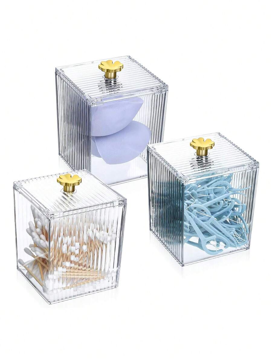 3入組擦拭紙插座、棉花圓座、耳塞、棉花棒盒，帶蓋儲物盒，適用於臥室和浴室，化妝品整理盒，透明 - 無色 - 查看 1