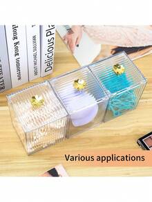 3入組擦拭紙插座、棉花圓座、耳塞、棉花棒盒，帶蓋儲物盒，適用於臥室和浴室，化妝品整理盒，透明 - 無色 - 查看 4