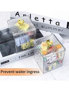 3入組擦拭紙插座、棉花圓座、耳塞、棉花棒盒，帶蓋儲物盒，適用於臥室和浴室，化妝品整理盒，透明 - 無色 - 查看 7