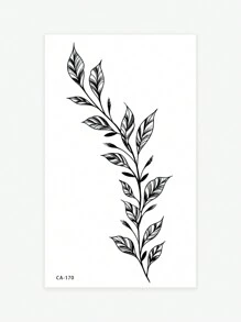 1张可水洗临时纹身贴纸，图案为绿色藤蔓叶子和枝条，适合人物使用，素描风格 - 黑色 - 查看 4