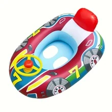 1pc Durable Cartoon Design Inflatable Kids Swimming Ring With Exciting Steering Wheel - Extra Thick Pool Float Providing Comfy, Safe Outdoor Fun - Ideal Water Play Toy For Little Adventurer Boys And Girls