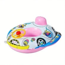 1pc Durable Cartoon Design Inflatable Kids Swimming Ring With Exciting Steering Wheel - Extra Thick Pool Float Providing Comfy, Safe Outdoor Fun - Ideal Water Play Toy For Little Adventurer Boys And Girls