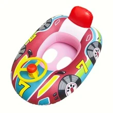 1pc Durable Cartoon Design Inflatable Kids Swimming Ring With Exciting Steering Wheel - Extra Thick Pool Float Providing Comfy, Safe Outdoor Fun - Ideal Water Play Toy For Little Adventurer Boys And Girls