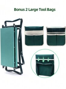 花园跪凳和花园座椅，带工具包和 EVA 泡沫垫的折叠凳，户外便携式跪椅，可作为男女园艺礼物，大号，21.65'' X 10.62'' X 18.89''，绿色，花园工具，花园园艺工具 - 綠色 - 查看 8