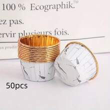 50pcs Thickened Marble-Patterned Muffin Cups, Cake Paper Trays, High-Temperature Resistant Baking Cups, Baking Greaseproof Paper - 50pc Single-sided Gold Stone Pattern Cake Tray - View 13