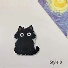 可爱猫咪黑色手机支架指环可折叠兼容 兼容三星通用配件，可爱黑猫亚克力手机支架，卡通粘性懒散桌面支架适用于智能手机兼容 、Android 手机，生日、家庭、朋友的礼物推拉式手机握把，手机配件 - 彩色 - 查看 3