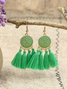 TopHanqi Bohemian Vacation Style Gold Round Alloy, Oil Painting Solid Color Textile Travel Earrings Set. Simple, Personalized And Fashionable, Suitable For Women's Daily Life, Work, Live Stream, Travel, Street Snap, Beach Wear. Can Be Matched In Spring, Summer, Autumn And Winter. Versatile And Universally Flattering. - Multicolor - View 3
