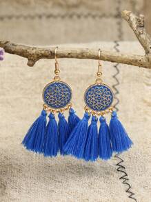 TopHanqi Bohemian Vacation Style Gold Round Alloy, Oil Painting Solid Color Textile Travel Earrings Set. Simple, Personalized And Fashionable, Suitable For Women's Daily Life, Work, Live Stream, Travel, Street Snap, Beach Wear. Can Be Matched In Spring, Summer, Autumn And Winter. Versatile And Universally Flattering. - Multicolor - View 4