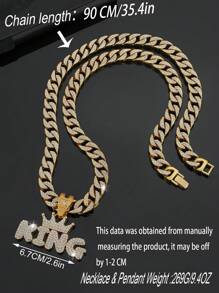 Hip Hop For Women Men Fashion Rhinestone Letter & Crown Charm Necklace Perfect Jewelry Gift For Party