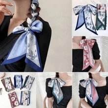 5 件女士蝴蝶结发圈，花朵图案丝巾头带，时尚百搭，适合春秋万圣节情人节 - 彩色 - 查看 1