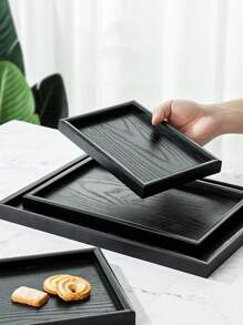 1 件装黑色木质圆形托盘，用于盛放食物、蛋糕、沙拉、水果、寿司、饮料、牛排、披萨、木纹纹理哑光饰面拼盘，适用于咖啡馆、家庭、甜点、茶、面包、小吃和杯子、厨房、圣诞礼物 - 黑色 - 查看 10