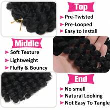 12英吋牙買加反彈系統鉤針女士裝，自然黑色彈性鉤針捲髮短款預綁定彎曲鉤針髮 - 黑色 - 查看 4