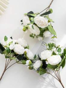 1束仿真玫瑰花，包含丝绸刺绣球，适用于婚礼、家居、餐厅、卧室、花瓶装饰、节日、生日派对、婚礼装饰、鲜花、情人节礼物、新年DIY材料、毕业礼物 - 純白色 - 查看 5