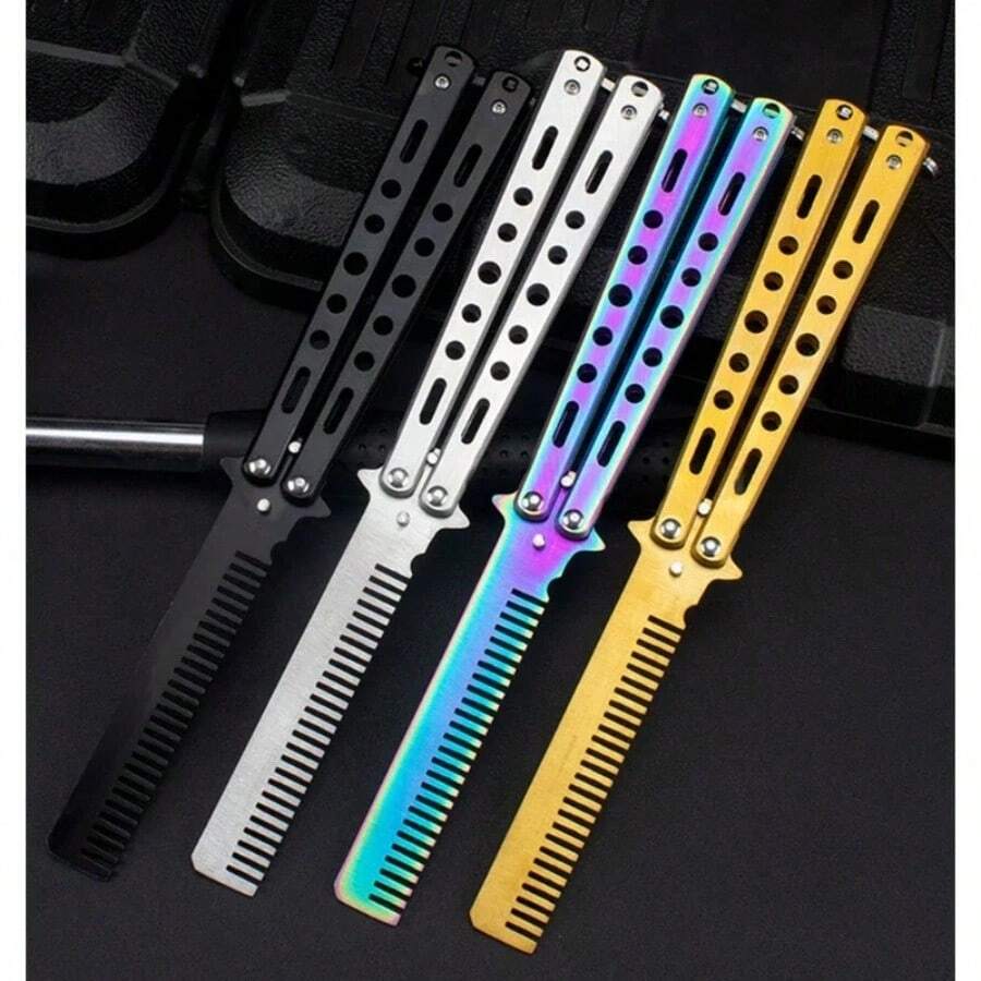 Foldable Comb Stainless Steel Practice Training Butterfly Knife Comb