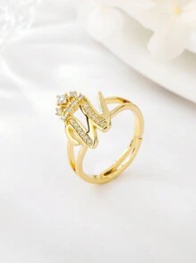 1 件时尚个性化锆石 26 字母戒指，女士可调节情侣戒指，奢华礼物，海外全新设计