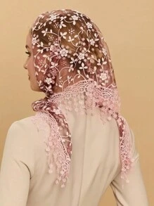 1 Stück Damen Frühling & Herbst Floral Spitze Dreieckstuch, klassischer atmungsaktiver Cut Out einfarbiger Schal, dekorativer Kopfumhang, Schleier, geeignet für Alltag & Urlaub, Valentinstag - Dreieckstuch - Übersicht 8