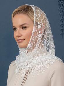 1 Stück Damen Frühling & Herbst Floral Spitze Dreieckstuch, klassischer atmungsaktiver Cut Out einfarbiger Schal, dekorativer Kopfumhang, Schleier, geeignet für Alltag & Urlaub, Valentinstag - Dreieckstuch - Übersicht 4