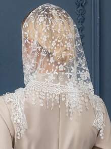 1 Stück Damen Frühling & Herbst Floral Spitze Dreieckstuch, klassischer atmungsaktiver Cut Out einfarbiger Schal, dekorativer Kopfumhang, Schleier, geeignet für Alltag & Urlaub, Valentinstag - Dreieckstuch - Übersicht 5