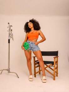 Women Denim Shorts - Rửa nhẹ - Xem 2