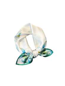 1条100%桑蚕丝方巾，繁华夜城印花，送给妈妈的礼物，杭州女士真丝方巾，适合海滩、假日等场合 - 寶藍色 - 查看 2