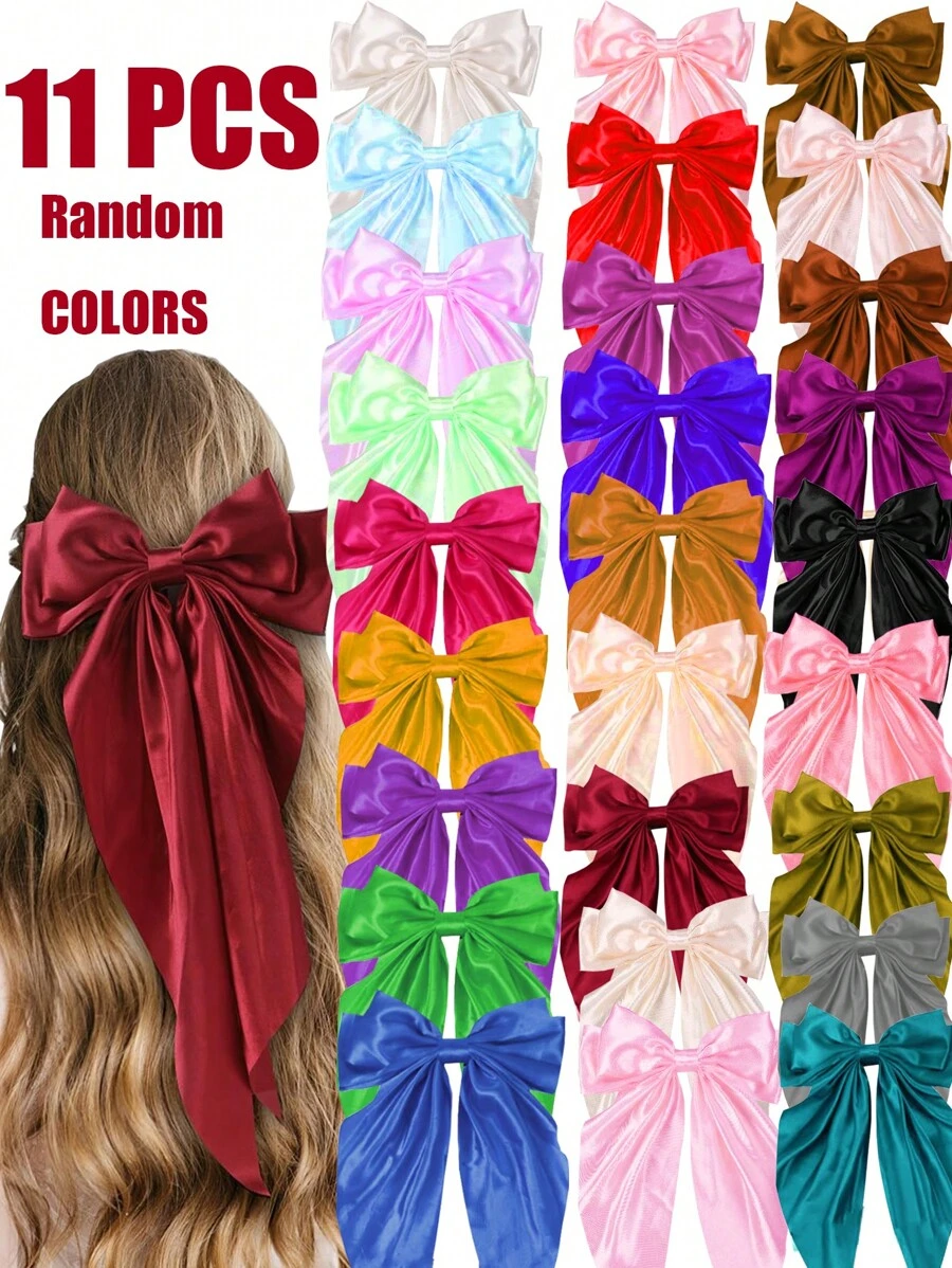 Bộ 11 kẹp tóc nơ lớn kiểu Pháp cổ điển dành cho nữ, màu sắc ngẫu nhiên, phụ kiện tóc nơ kim loại sang trọng, giá trị, thích hợp cho tiệc sinh nhật, hóa trang, giao hàng nhanh và sử dụng hàng ngày, kẹp tóc càng cua màu vàng, kẹp tóc cài đầu, ghim cài tóc. - Nhiều màu - Xem 1