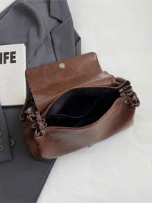 Elegant Solid Color Chain Bag, Women's 2024 New Textured Flap Large Capacity Commuter Shoulder Crossbody Bag - Coffee Brown - View 5