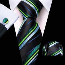 Men Formal Ties Pink Green Purple Blue Striped Wedding Tie And Handkerchief Square Set Vintage Necktie - Multicolor - View 24