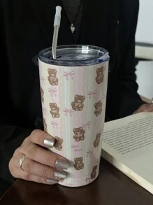 1 件原装熊蕾丝蝴蝶结 20 盎司（600 毫升）不锈钢双层隔热杯、保温杯、咖啡杯、水杯、旅行杯、节日礼物、生日礼物、学生杯、极具吸引力（无吸管）返校 - 彩色 - 查看 7