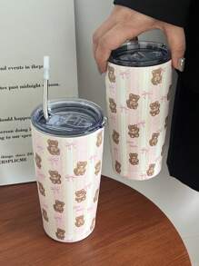 1 件原装熊蕾丝蝴蝶结 20 盎司（600 毫升）不锈钢双层隔热杯、保温杯、咖啡杯、水杯、旅行杯、节日礼物、生日礼物、学生杯、极具吸引力（无吸管）返校 - 彩色 - 查看 3