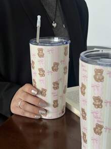 1 件原装熊蕾丝蝴蝶结 20 盎司（600 毫升）不锈钢双层隔热杯、保温杯、咖啡杯、水杯、旅行杯、节日礼物、生日礼物、学生杯、极具吸引力（无吸管）返校 - 彩色 - 查看 4