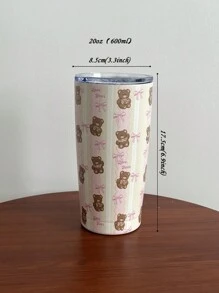 1 件原装熊蕾丝蝴蝶结 20 盎司（600 毫升）不锈钢双层隔热杯、保温杯、咖啡杯、水杯、旅行杯、节日礼物、生日礼物、学生杯、极具吸引力（无吸管）返校 - 彩色 - 查看 2