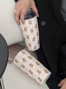 1 件原装熊蕾丝蝴蝶结 20 盎司（600 毫升）不锈钢双层隔热杯、保温杯、咖啡杯、水杯、旅行杯、节日礼物、生日礼物、学生杯、极具吸引力（无吸管）返校 - 彩色 - 查看 9