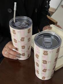 1 件原装熊蕾丝蝴蝶结 20 盎司（600 毫升）不锈钢双层隔热杯、保温杯、咖啡杯、水杯、旅行杯、节日礼物、生日礼物、学生杯、极具吸引力（无吸管）返校 - 彩色 - 查看 6