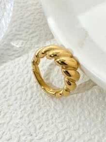 Mazuer 1pc 18K Gold Plated Vintage Style Water Drop Double Ended Ring, Stainless Steel Finger Ring For Men & Women, Daily Wear, Party, Gift