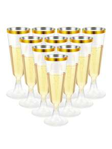 10入組金邊高球杯，透明底座，適用於派對、酒吧、海灘派對、戶外茶點、冰淇淋杯，可清洗重複使用