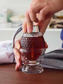 1入壓式塑膠蜜蜂甜點器，帶有漏斗形狀的防漏底座醬油瓶