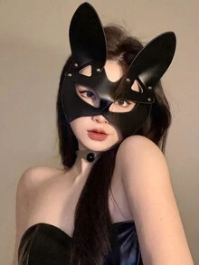 1入2024年新款女用貓／狐狸面具，日本性感萬聖節派對／角色扮演半臉眼罩 - 彩色 - 查看 2