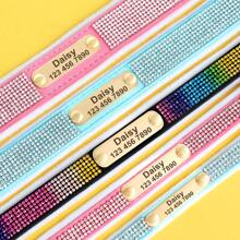 Collar de mascota personalizado de unicolor con strass y peluche, ajustable con placa de identificación, adecuado para perros pequeños y medianos. Ornamental, grabado, de acero inoxidable, con lentejuelas, elegante, sobrio, de moda, lindo, adorable, colorido, único, personalizado, decoración navideña, hallazgos valiosos, placas de identificación personalizadas con nombre/ID de perro, collares de perro personalizados, regalos ideales para él, ella, familia, amigos, amantes de las mascotas, para aniversarios, cumpleaños, Navidad, inauguración de la casa, otoño/invierno.' - Rosa - Ver 5