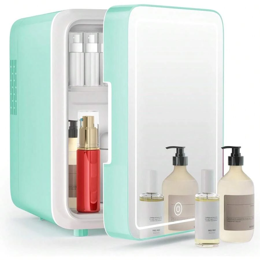 Skincare Fridge With Dimmable LED Light Mirror 4L Mini Fridge For