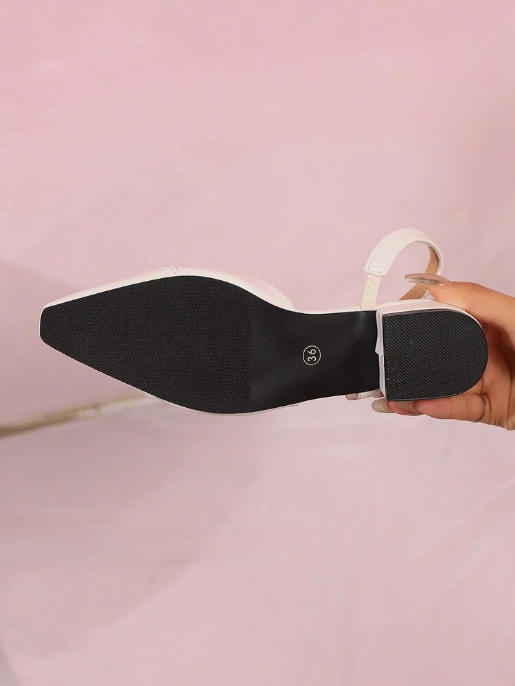 Sandalias de estilo francés para mujer de color beige con punta y tacón bajo, zapatos de mujer versátiles y cómodos con tacones anchos y espalda transpirable - Beis - Ver 7