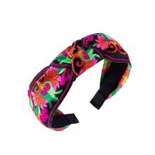 1件复古风格宽结刺绣发箍，女士款，宫廷文化时尚发箍，发带，发箍，发饰，头饰 - 彩色 - 查看 6