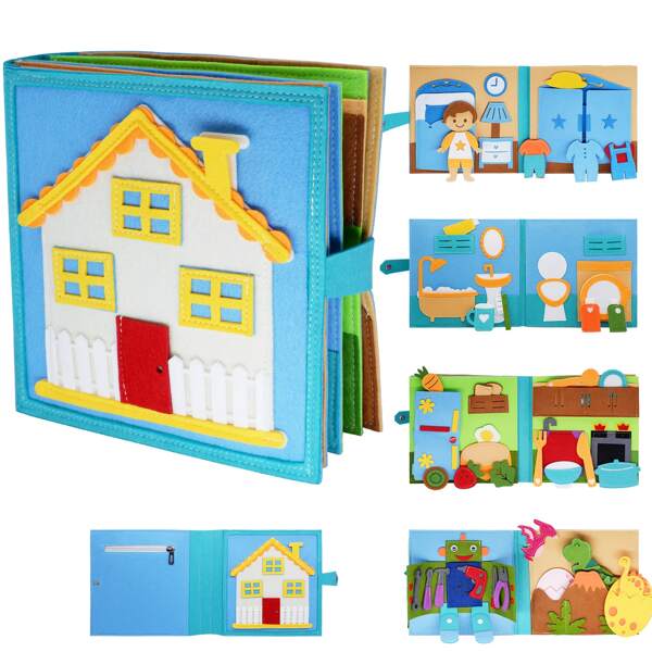 1Pc Boy And Girl Montessori Busy Book 3D Felt Early Learning Life Skills Quiet Book From 3 4 5 6 Years Birthday Nursery School GiftsSchool, Student,Stationery,School Supplies