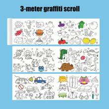 118吋/354吋/472吋塗鴉卷軸，DIY繪畫和著色，開發想像力藝術工具，適合聖誕節、感恩節、返校禮物（隨機樣式設計，不含顏色或筆）學校、學生、文具、學用品 - 彩色 - 查看 6
